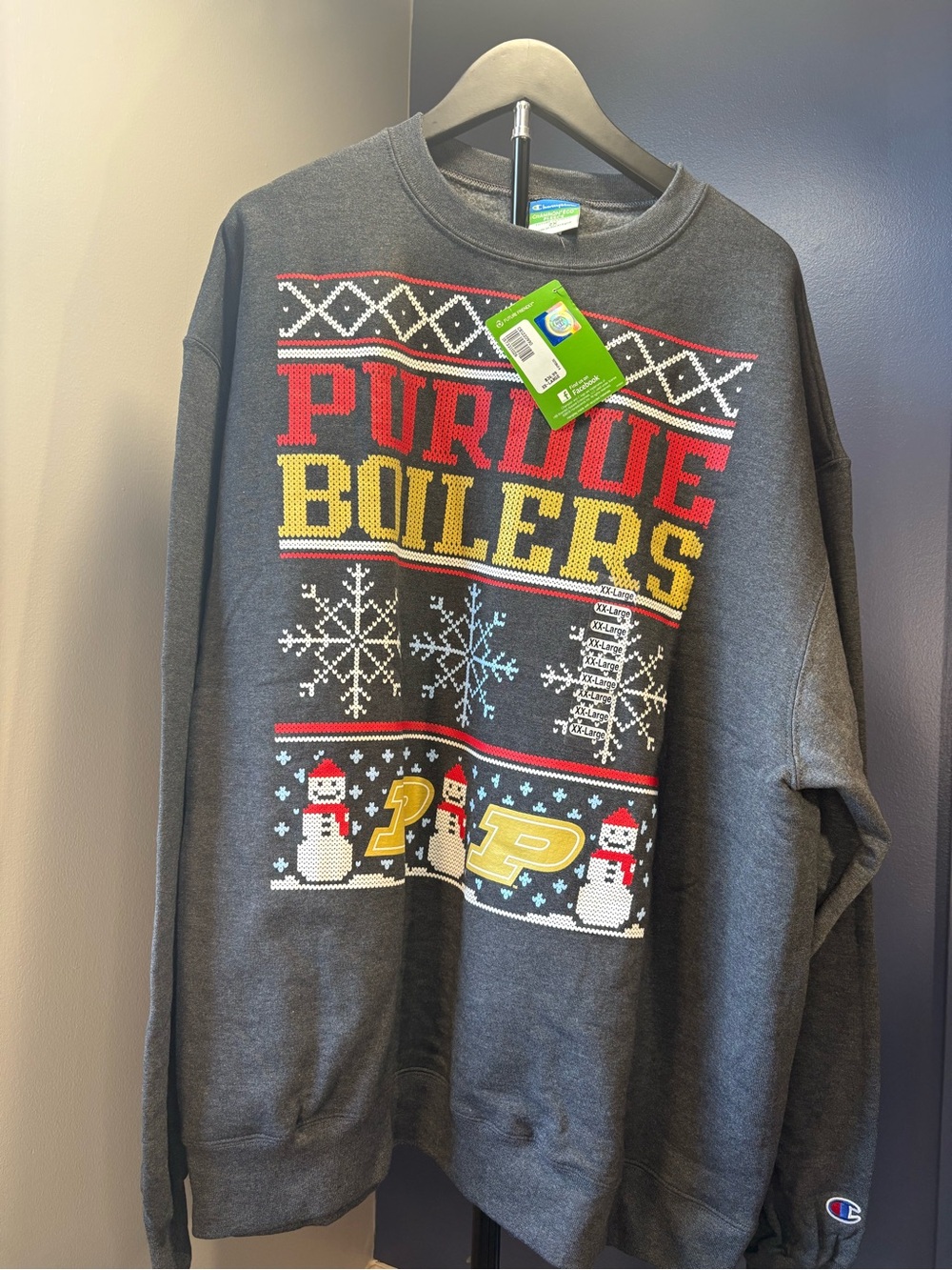 Champion Purdue Boilers Gray Crewneck with Red & Gold Lettering